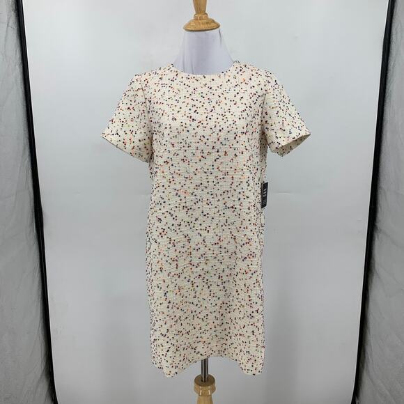 Express Dress Womens S Small Speckled Boucle Crew Short Sleeve Lined Tweed Shift - Picture 2 of 12
